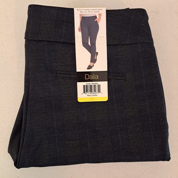 Dalia Pants - Dalia Pull On Pants Womens Large Navy Combo NWT Plaid Tummy Control 924-255-B12